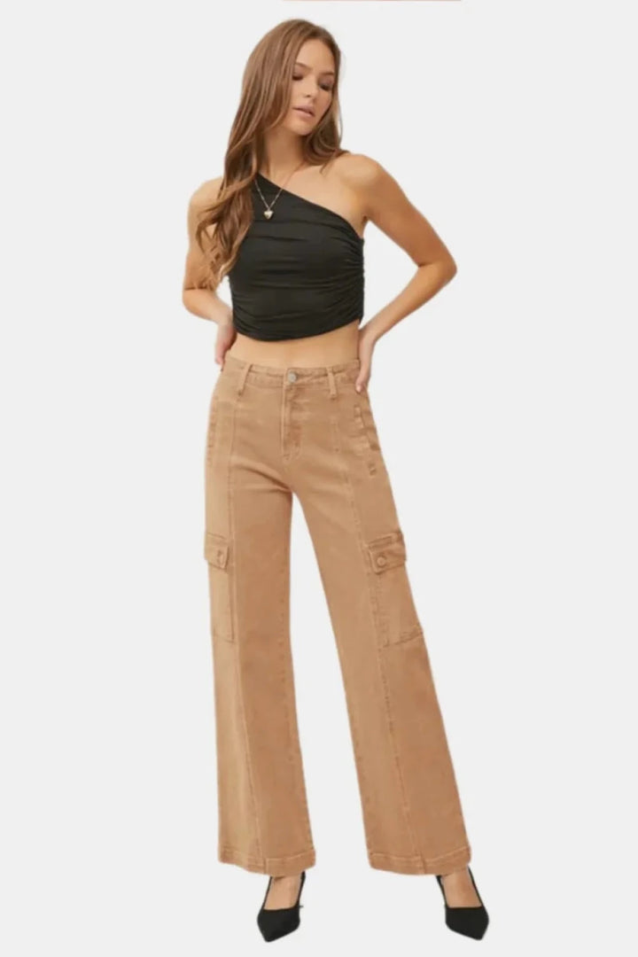 RISEN Full Size High Rise Wide Leg Cargo Jeans - AMVIM