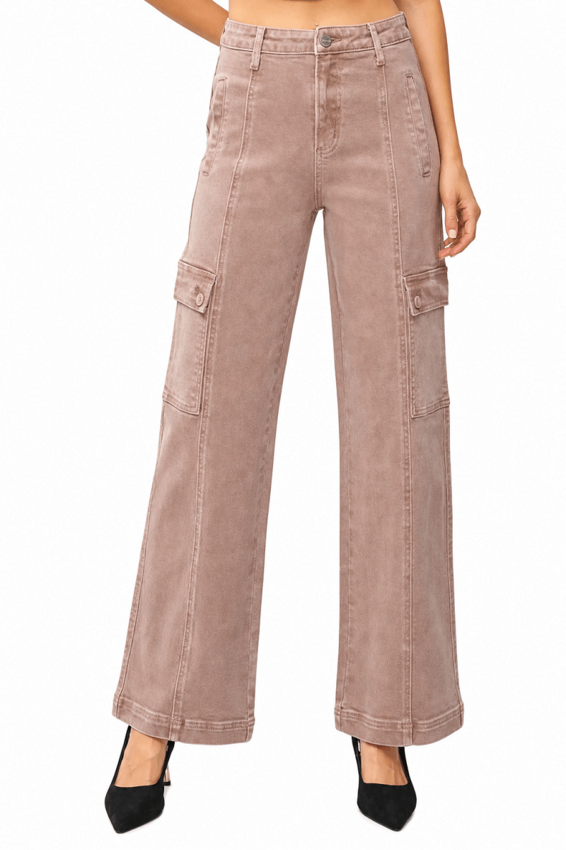 RISEN Full Size High Rise Wide Leg Cargo Jeans - AMVIM