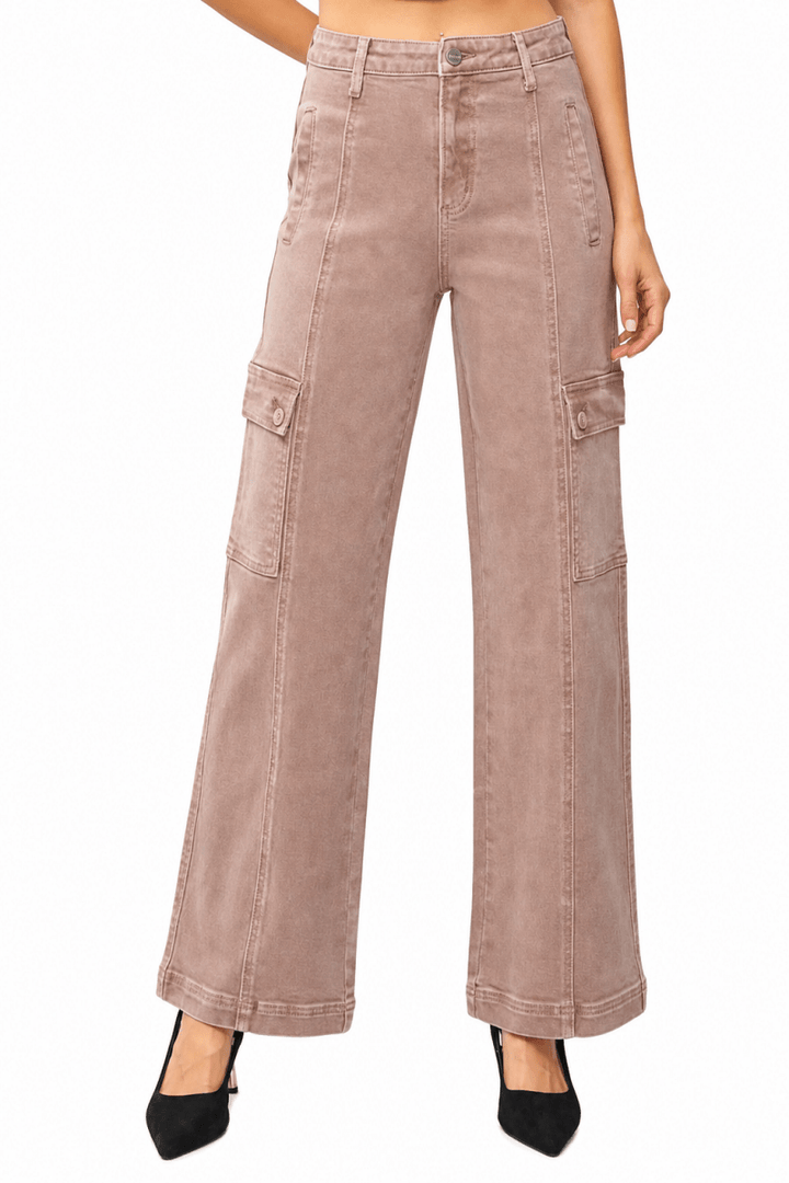 RISEN Full Size High Rise Wide Leg Cargo Jeans - AMVIM