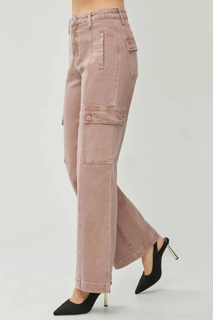 RISEN Full Size High Rise Wide Leg Cargo Jeans - AMVIM