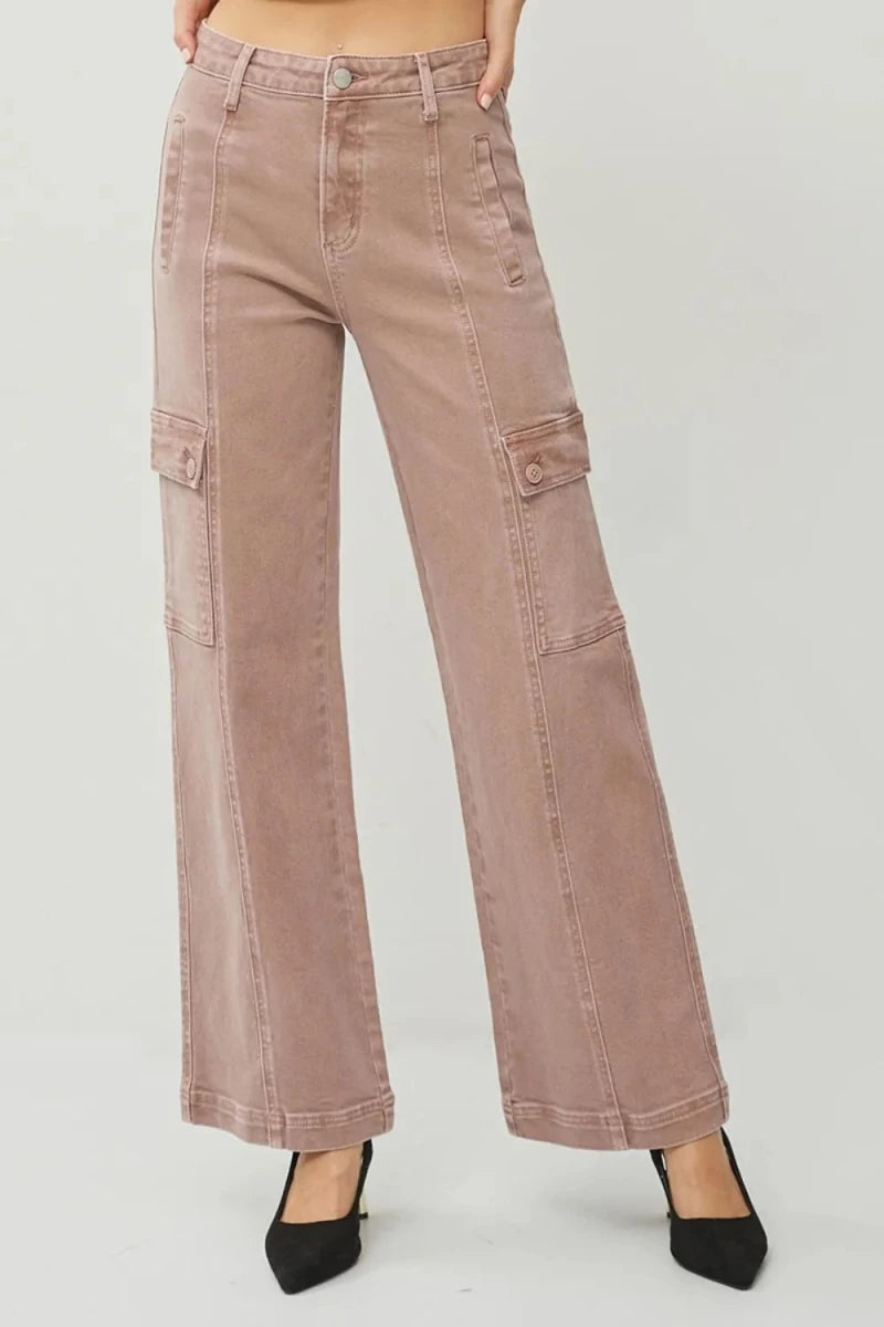 RISEN Full Size High Rise Wide Leg Cargo Jeans - AMVIM