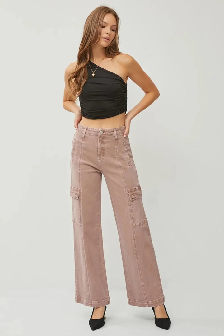 RISEN Full Size High Rise Wide Leg Cargo Jeans - AMVIM