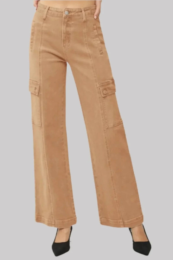 RISEN Full Size High Rise Wide Leg Cargo Jeans - AMVIM