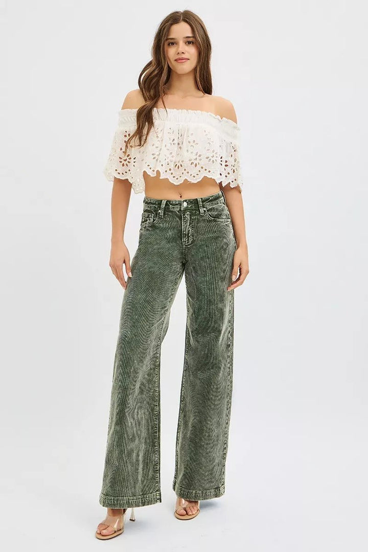 RISEN Full Size High Rise Wide Leg Corduroy Jeans Plus Size - AMVIM