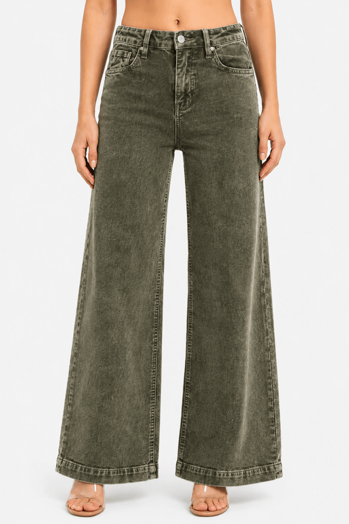RISEN Full Size High Rise Wide Leg Corduroy Jeans Plus Size - AMVIM