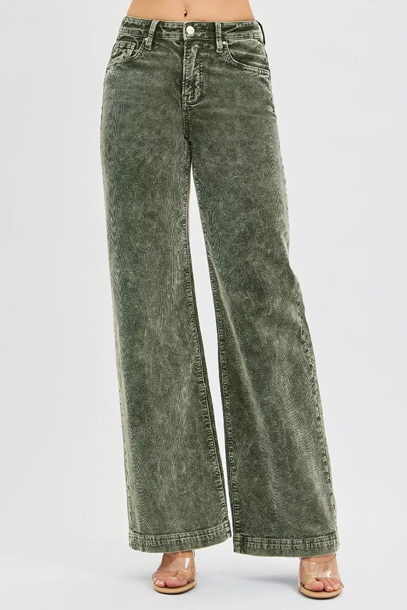 RISEN Full Size High Rise Wide Leg Corduroy Jeans Plus Size - AMVIM