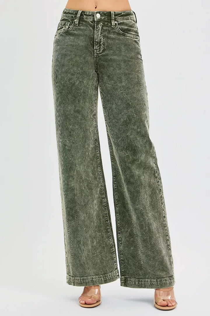 RISEN Full Size High Rise Wide Leg Corduroy Jeans Plus Size - AMVIM