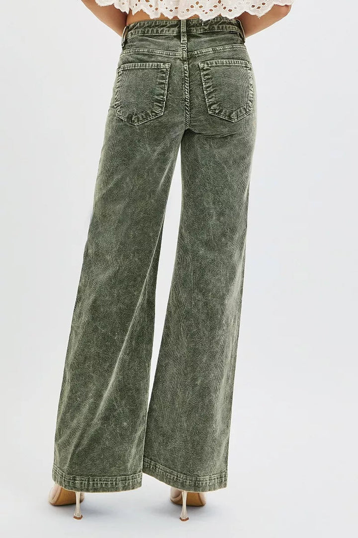 RISEN Full Size High Rise Wide Leg Corduroy Jeans Plus Size - AMVIM