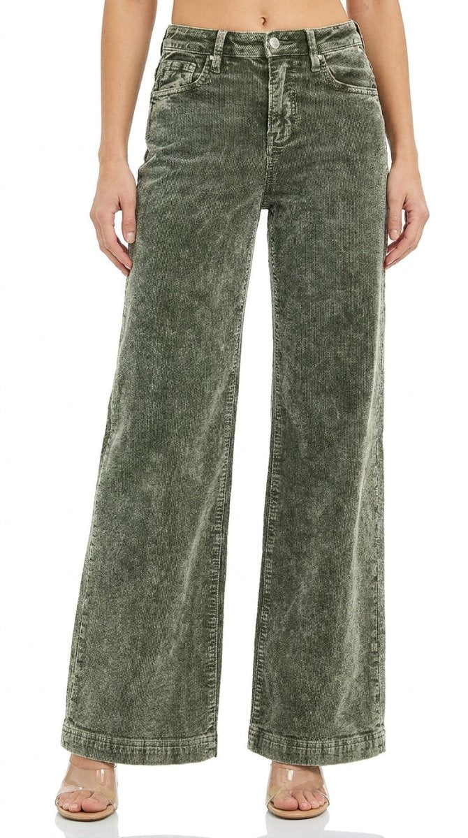RISEN Full Size High Rise Wide Leg Corduroy Jeans Plus Size - AMVIM