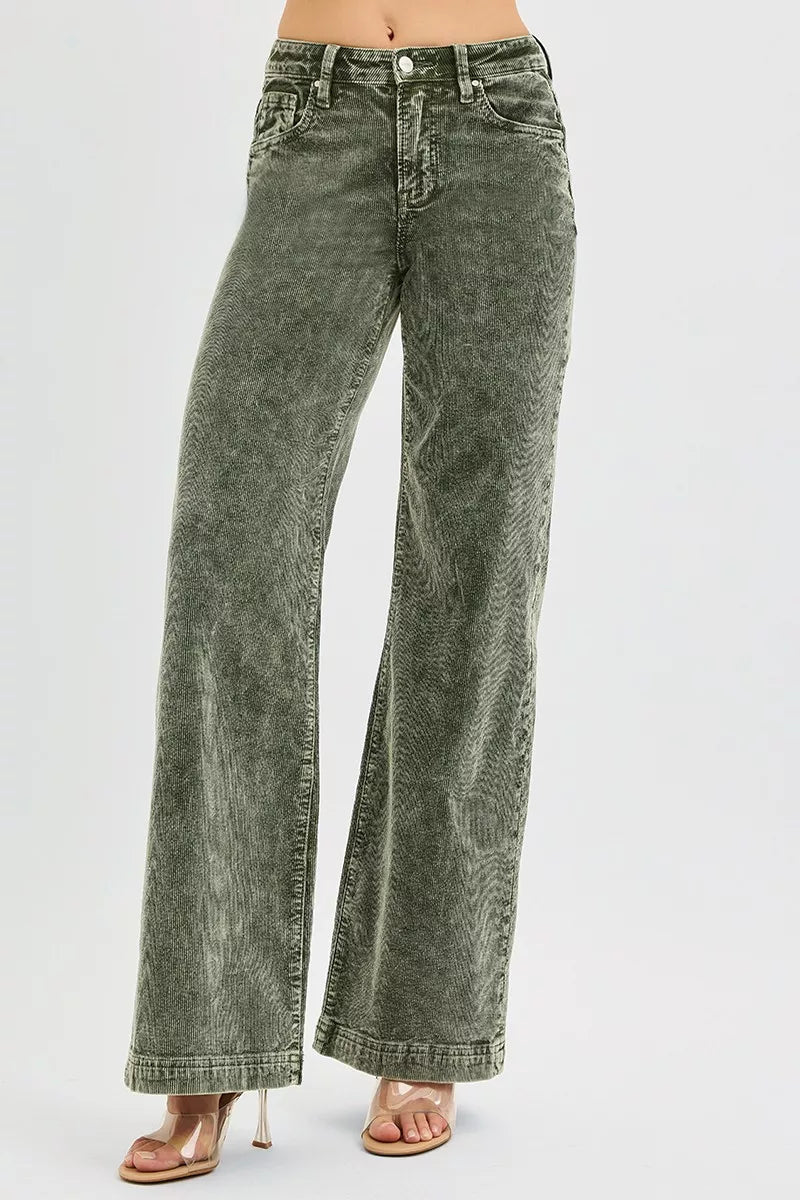RISEN Full Size High Rise Wide Leg Corduroy Jeans Plus Size - AMVIM