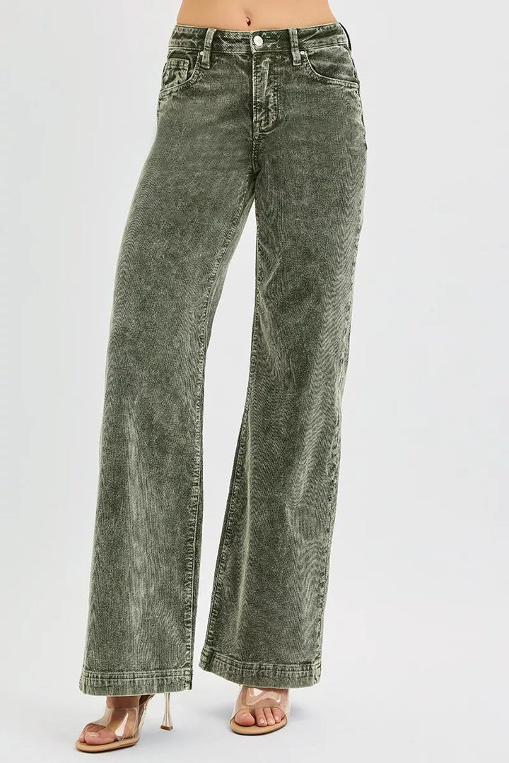 RISEN Full Size High Rise Wide Leg Corduroy Jeans Plus Size - AMVIM