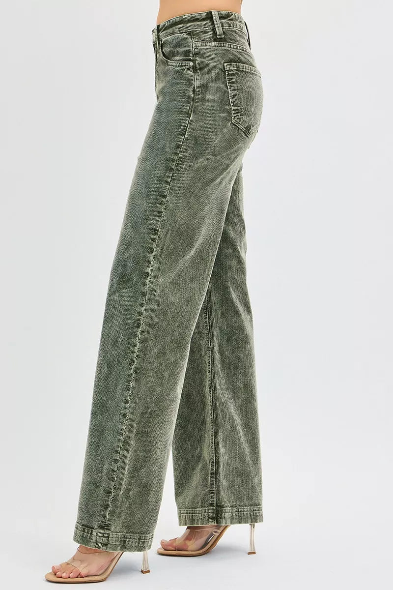 RISEN Full Size High Rise Wide Leg Corduroy Jeans Plus Size - AMVIM
