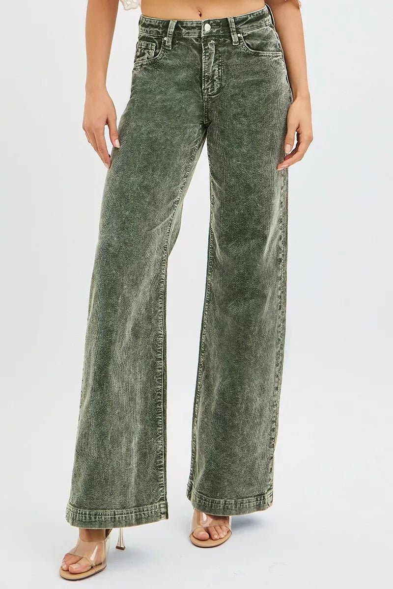 RISEN Full Size High Rise Wide Leg Corduroy Jeans Plus Size - AMVIM