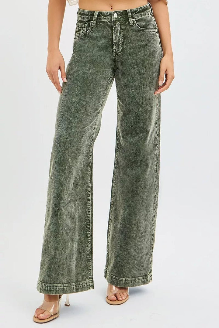 RISEN Full Size High Rise Wide Leg Corduroy Jeans Plus Size - AMVIM