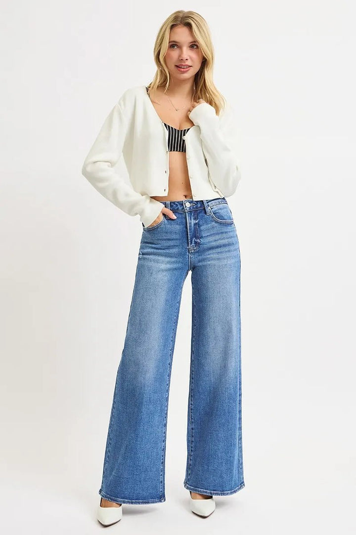 RISEN Full Size High Rise Wide Leg Jeans Plus Size - AMVIM