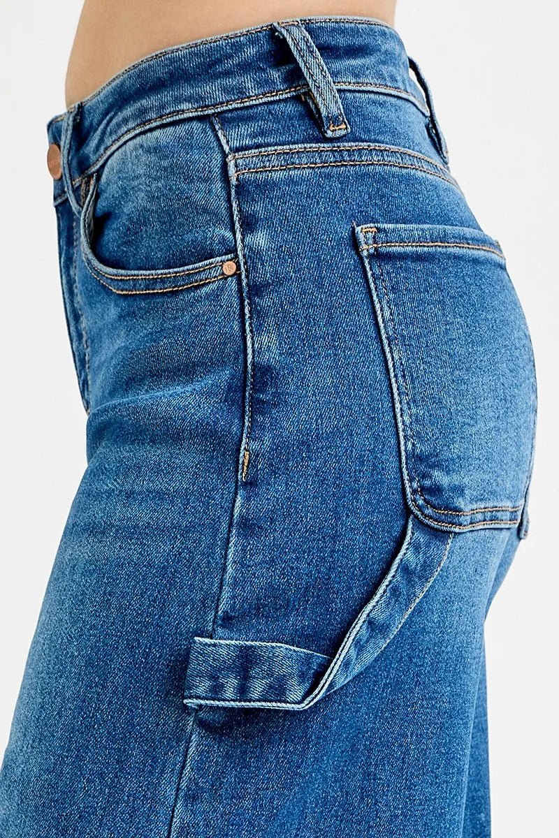 RISEN Full Size High Rise Wide Leg Patch Detailed Jeans Plus Size - AMVIM