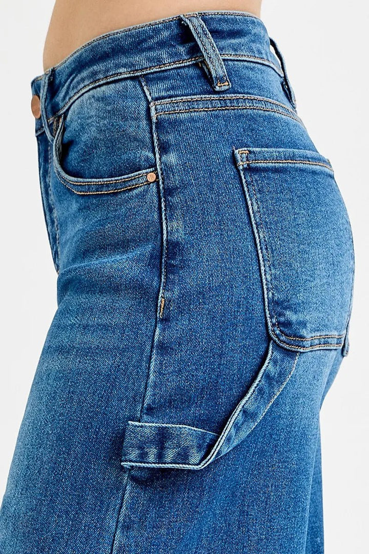 RISEN Full Size High Rise Wide Leg Patch Detailed Jeans Plus Size - AMVIM