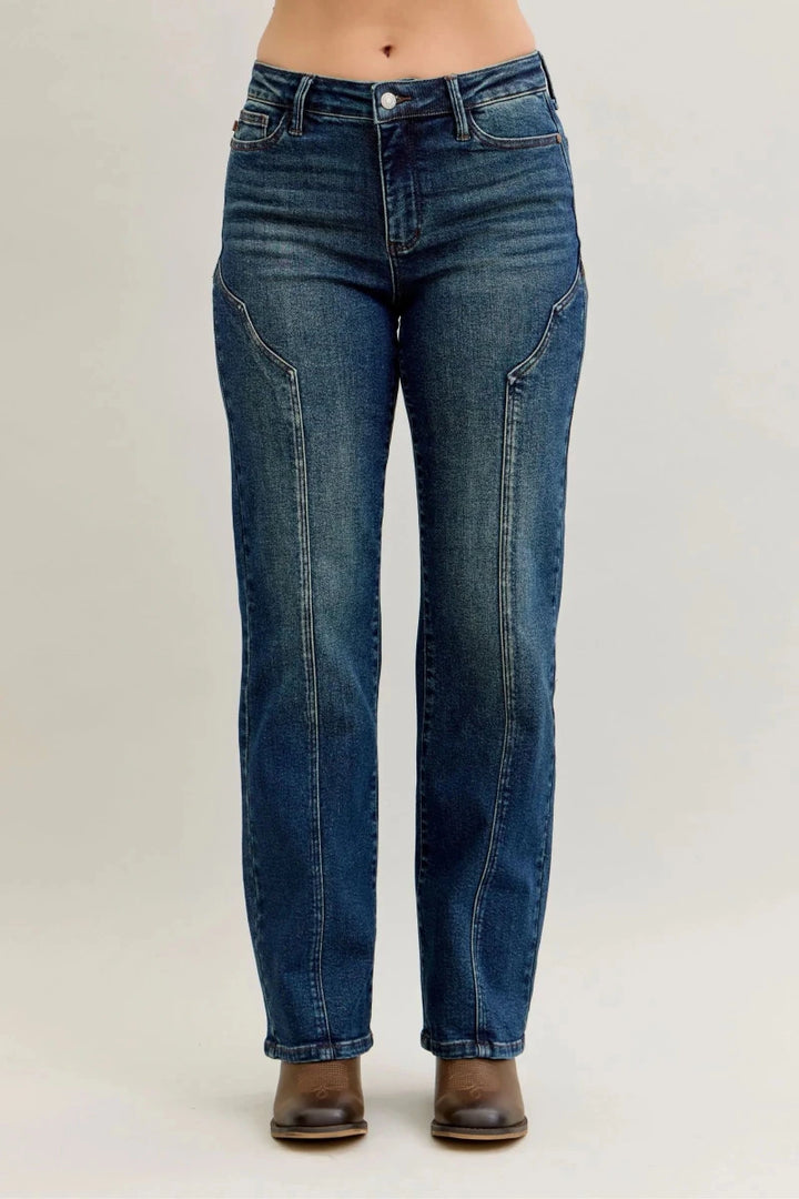 RISEN Full Size High Rise Wide Leg Patch Detailed Jeans Plus Size - AMVIM