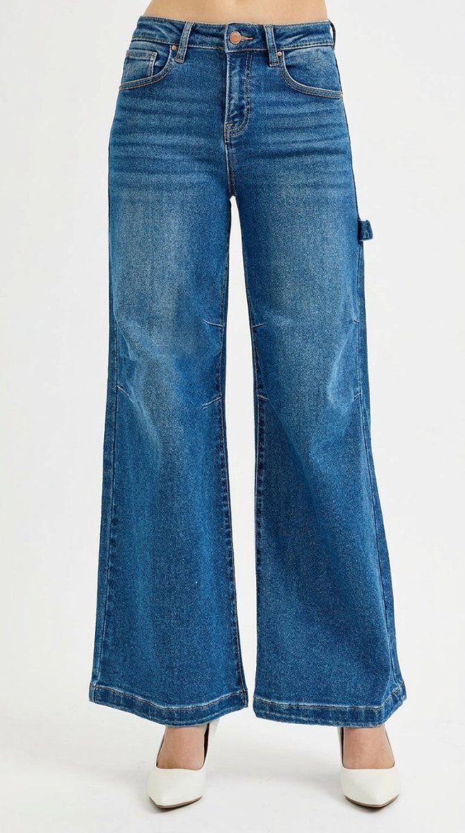 RISEN Full Size High Rise Wide Leg Patch Detailed Jeans Plus Size - AMVIM