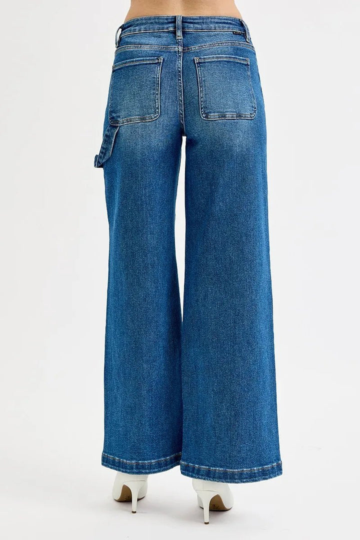 RISEN Full Size High Rise Wide Leg Patch Detailed Jeans Plus Size - AMVIM