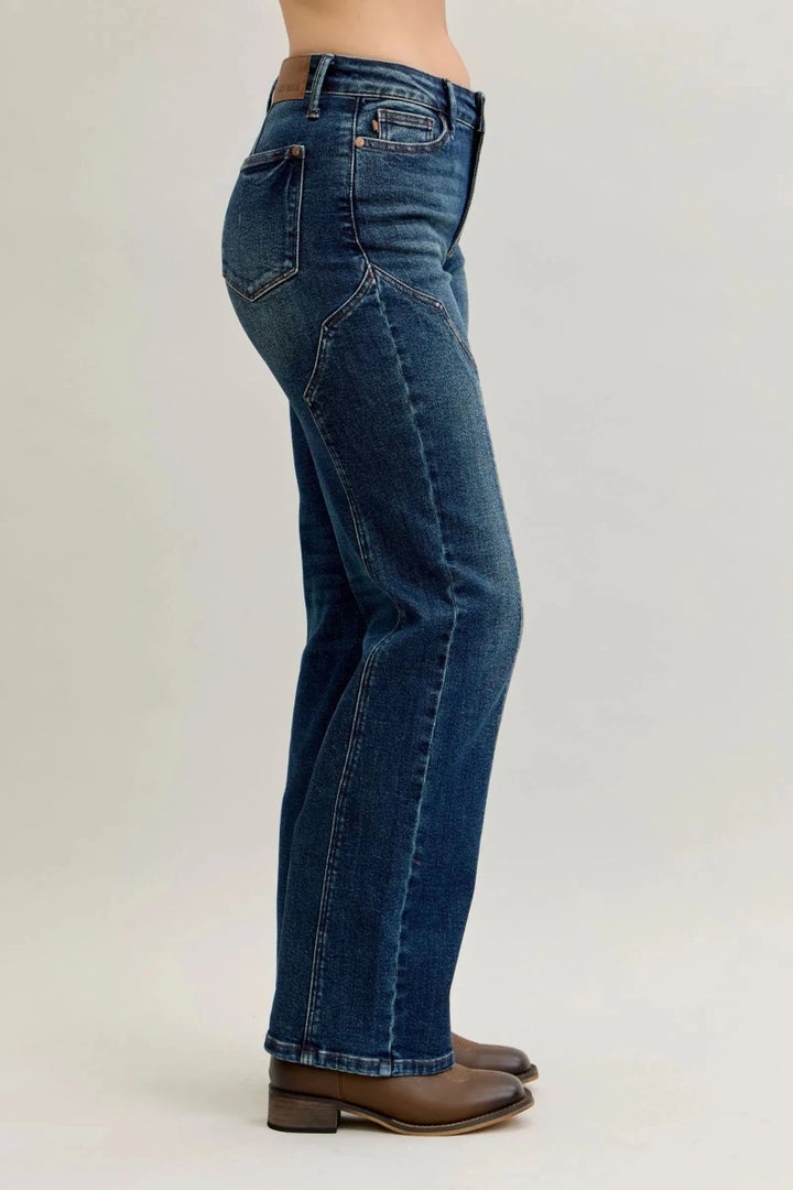 RISEN Full Size High Rise Wide Leg Patch Detailed Jeans Plus Size - AMVIM