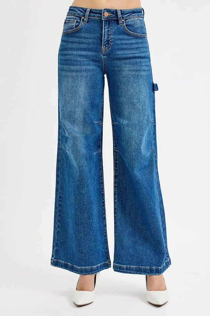 RISEN Full Size High Rise Wide Leg Patch Detailed Jeans Plus Size - AMVIM