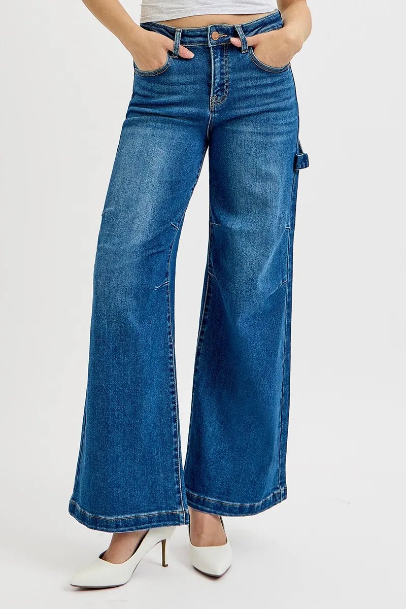 RISEN Full Size High Rise Wide Leg Patch Detailed Jeans Plus Size - AMVIM