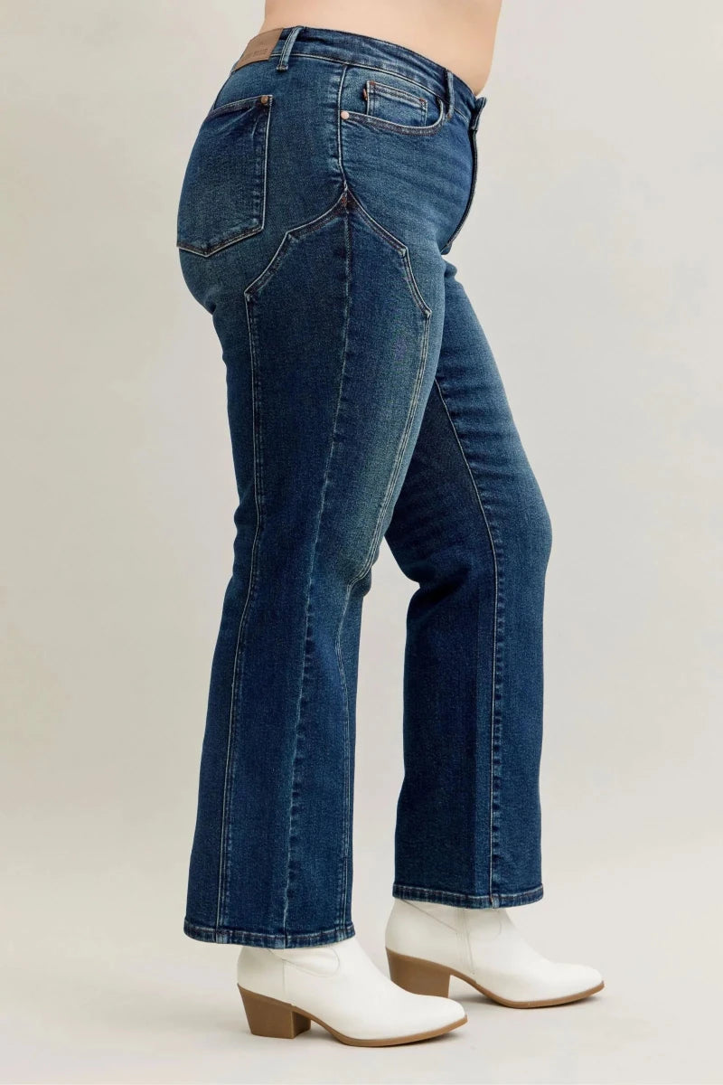 RISEN Full Size High Rise Wide Leg Patch Detailed Jeans Plus Size - AMVIM