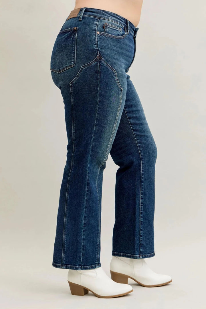 RISEN Full Size High Rise Wide Leg Patch Detailed Jeans Plus Size - AMVIM