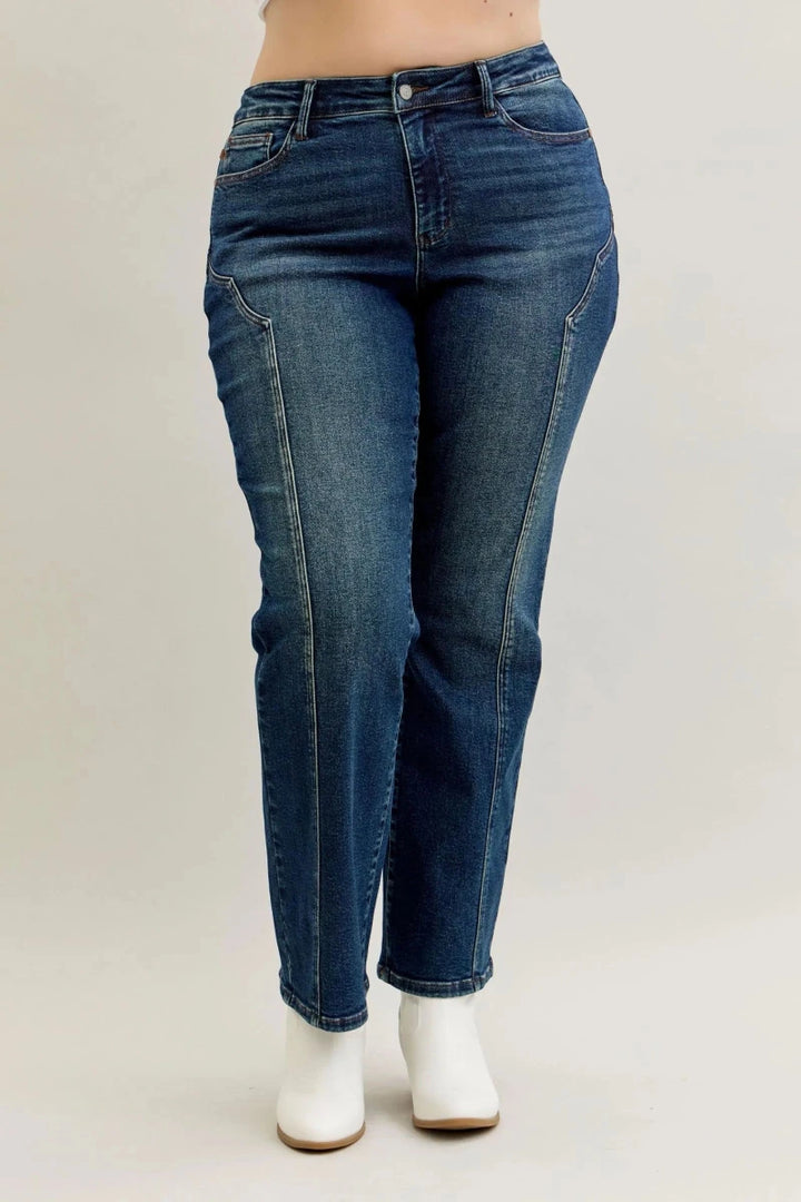 RISEN Full Size High Rise Wide Leg Patch Detailed Jeans Plus Size - AMVIM