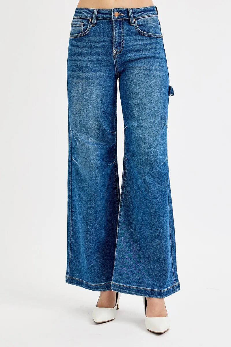 RISEN Full Size High Rise Wide Leg Patch Detailed Jeans Plus Size - AMVIM