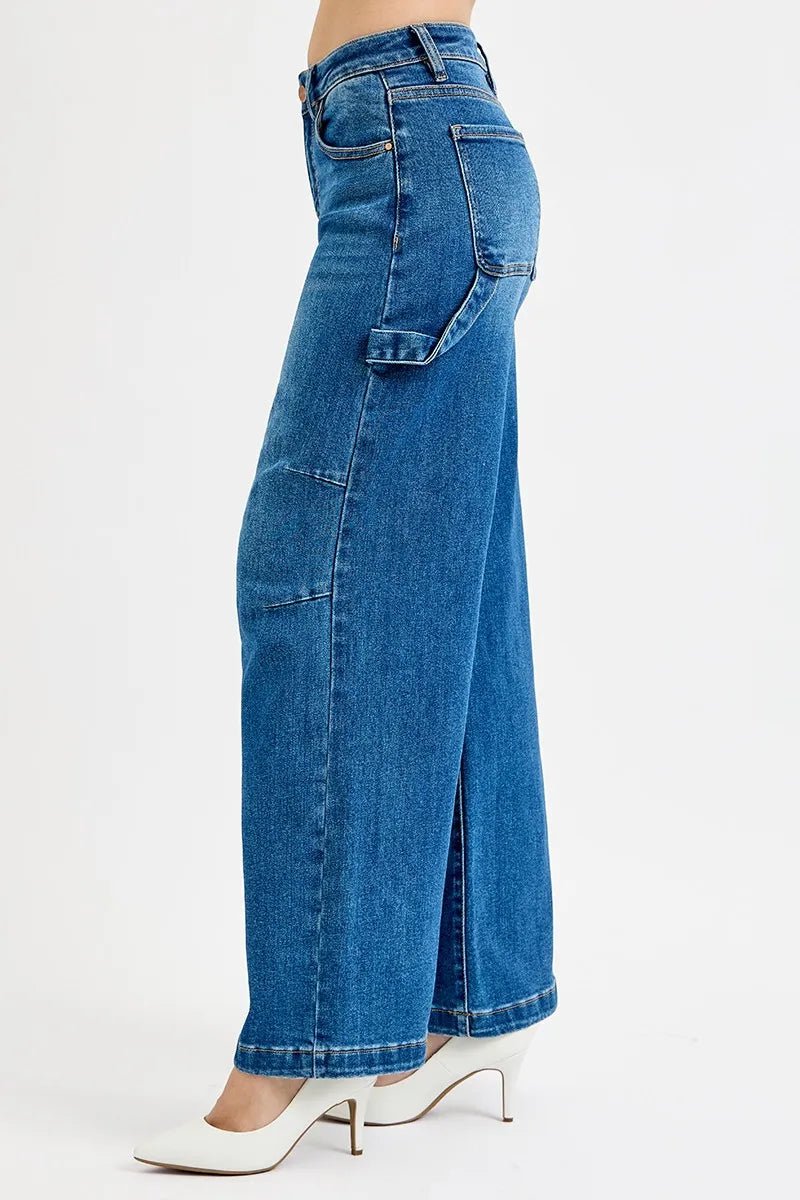 RISEN Full Size High Rise Wide Leg Patch Detailed Jeans Plus Size - AMVIM