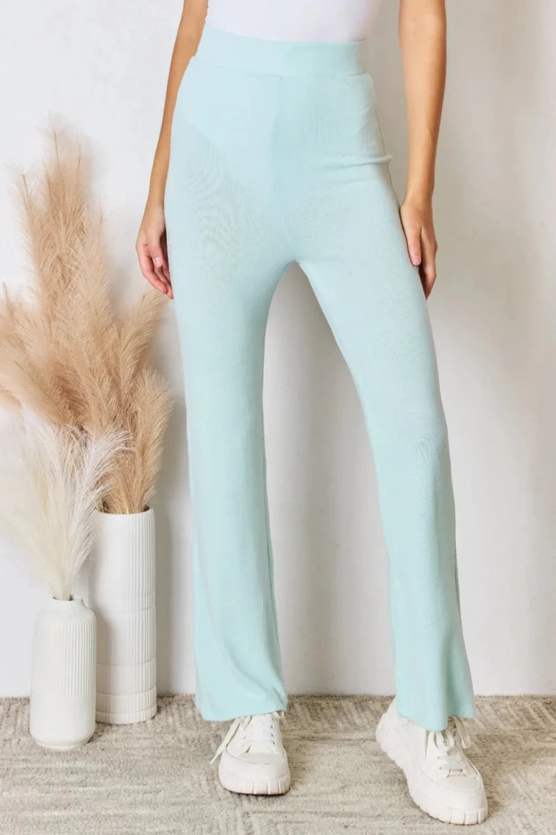 RISEN Full Size High Waist Ultra Soft Knit Flare Pants - AMVIM