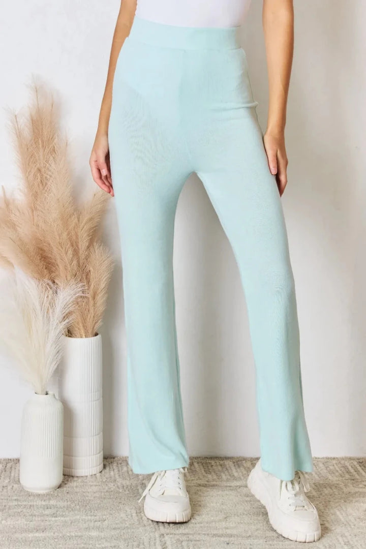 RISEN Full Size High Waist Ultra Soft Knit Flare Pants - AMVIM