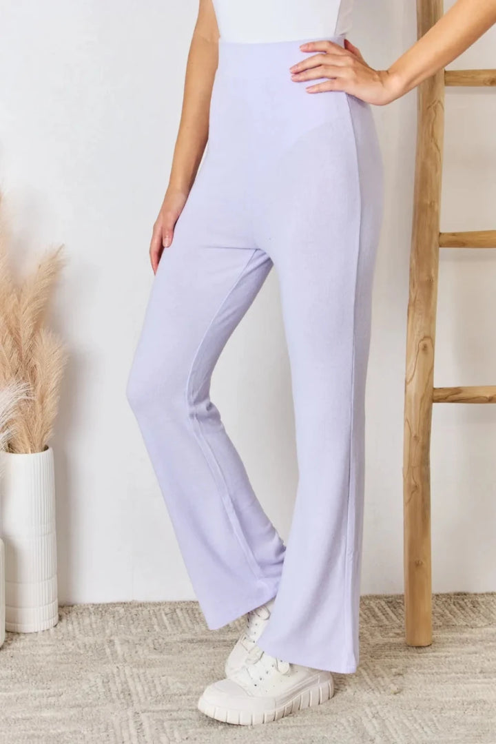 RISEN Full Size High Waist Ultra Soft Knit Flare Pants - AMVIM
