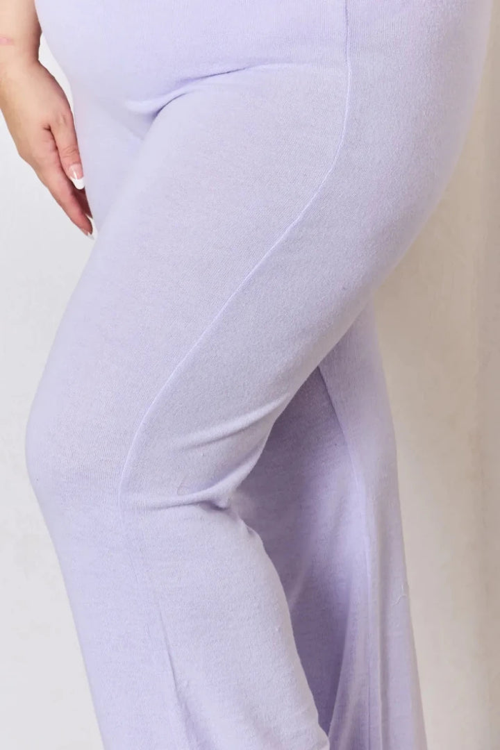 RISEN Full Size High Waist Ultra Soft Knit Flare Pants - AMVIM