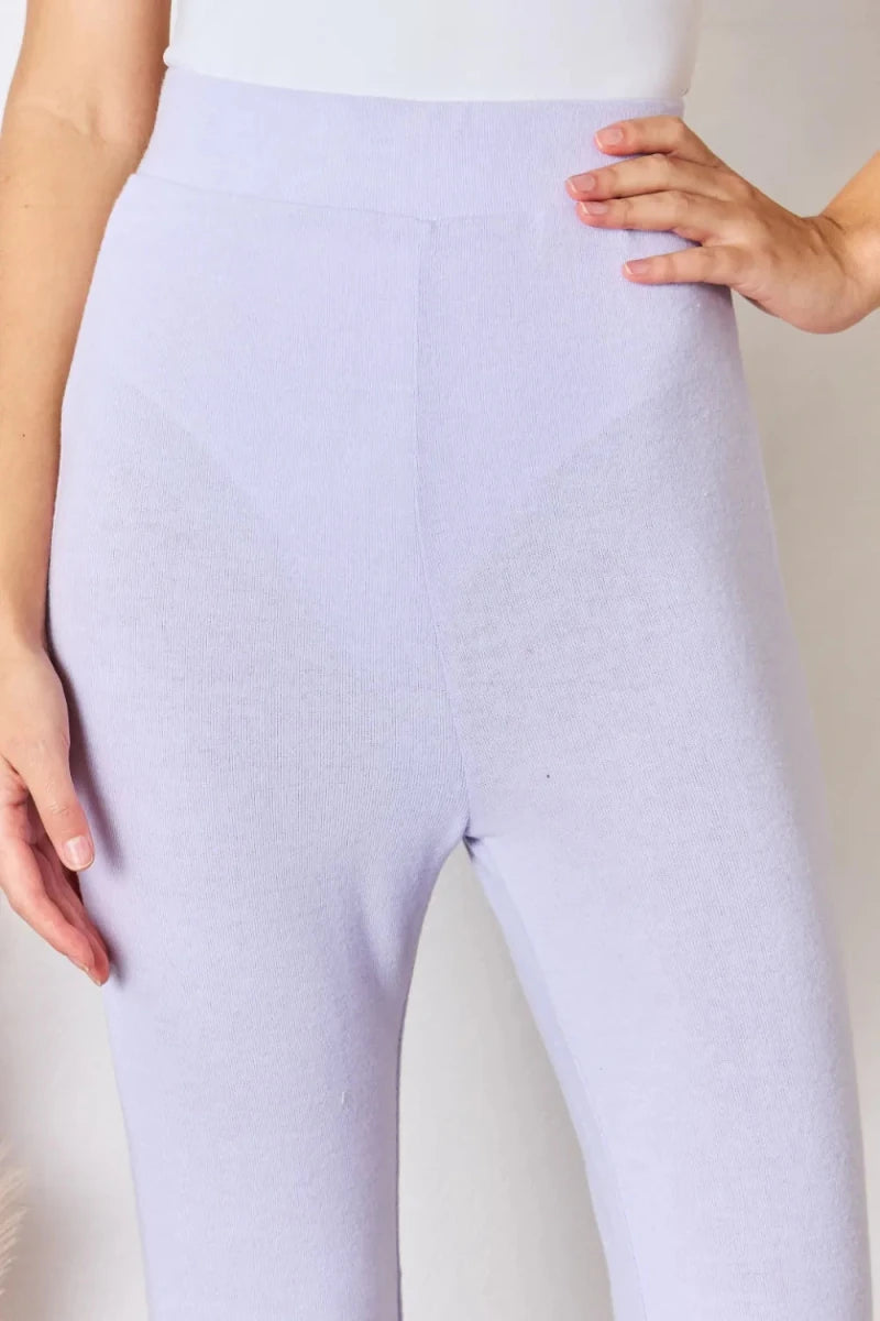 RISEN Full Size High Waist Ultra Soft Knit Flare Pants - AMVIM