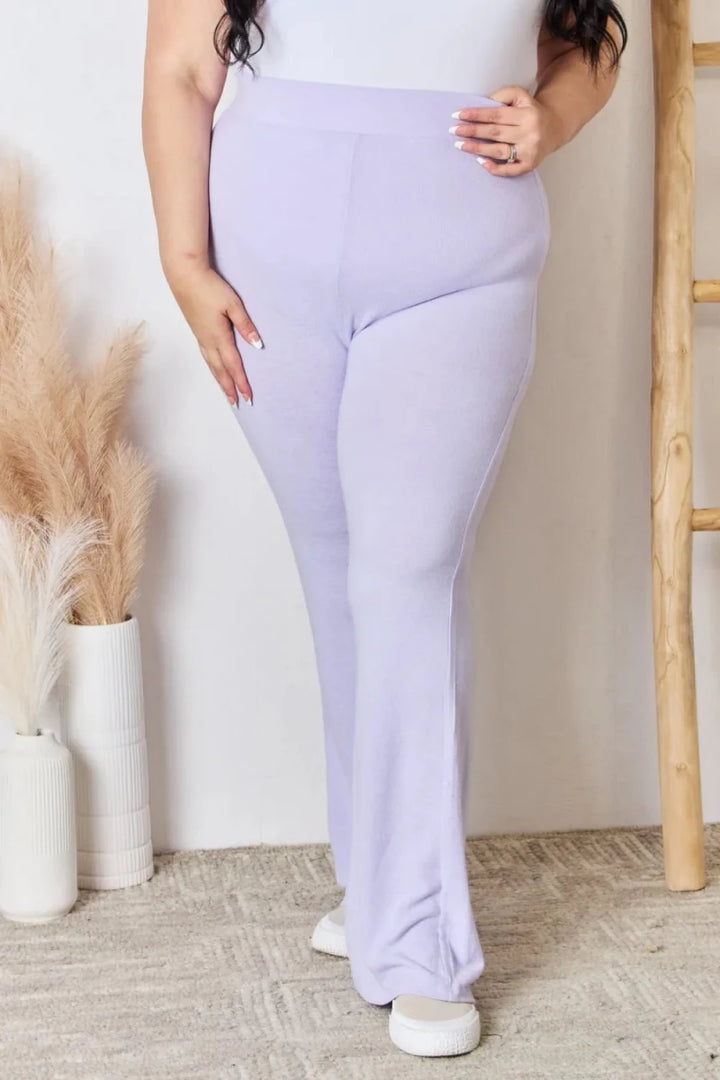 RISEN Full Size High Waist Ultra Soft Knit Flare Pants - AMVIM