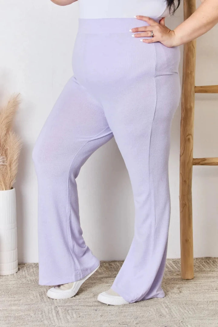 RISEN Full Size High Waist Ultra Soft Knit Flare Pants - AMVIM