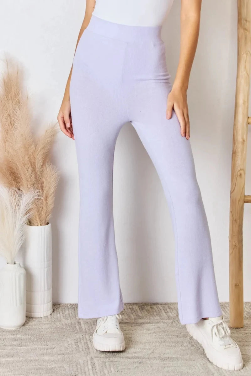 RISEN Full Size High Waist Ultra Soft Knit Flare Pants - AMVIM