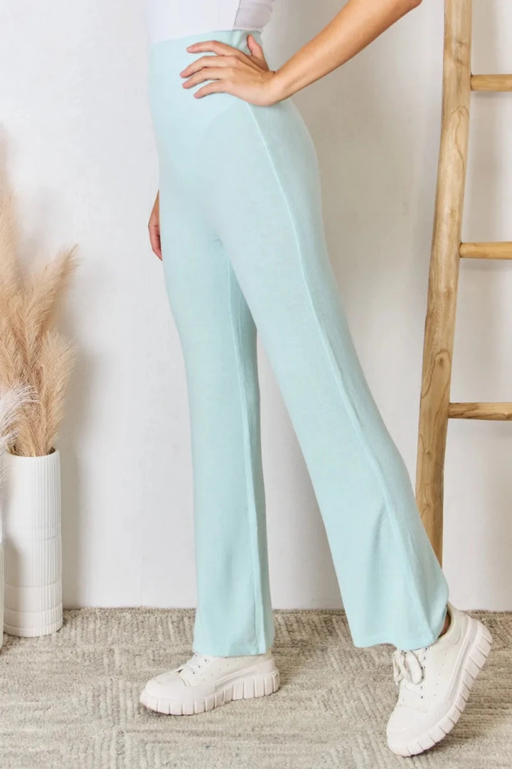 RISEN Full Size High Waist Ultra Soft Knit Flare Pants - AMVIM