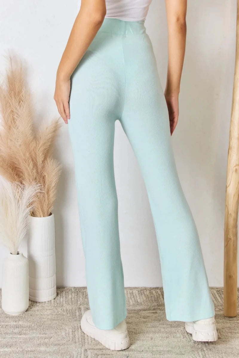 RISEN Full Size High Waist Ultra Soft Knit Flare Pants - AMVIM