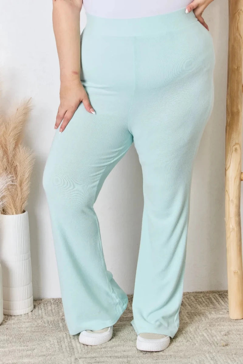 RISEN Full Size High Waist Ultra Soft Knit Flare Pants - AMVIM