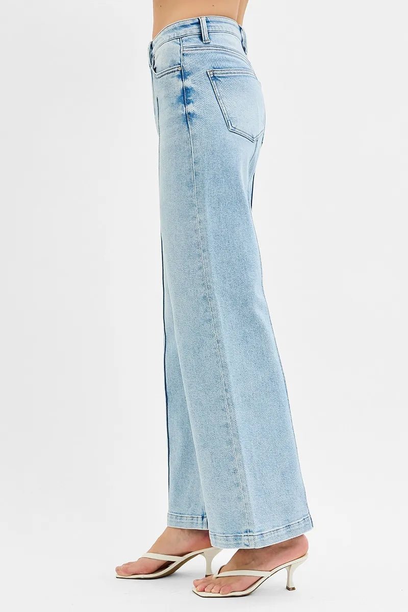 RISEN Full Size High Waist Wide Leg Pintuck Detailed Plus Size - AMVIM
