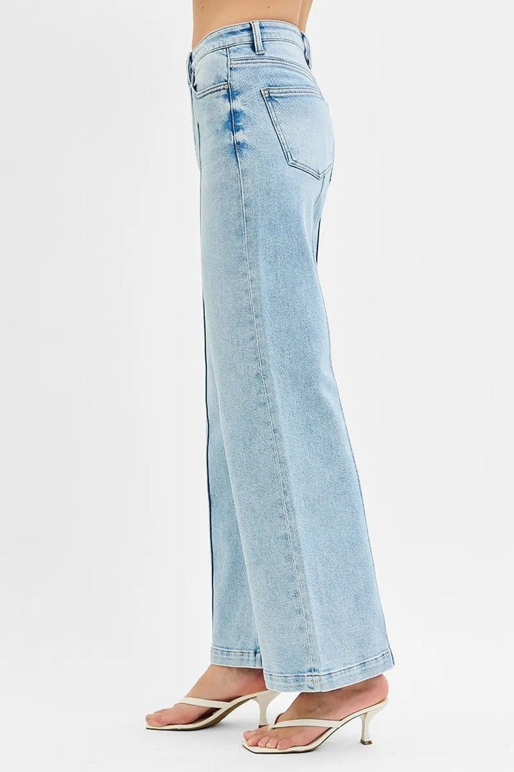 RISEN Full Size High Waist Wide Leg Pintuck Detailed Plus Size - AMVIM