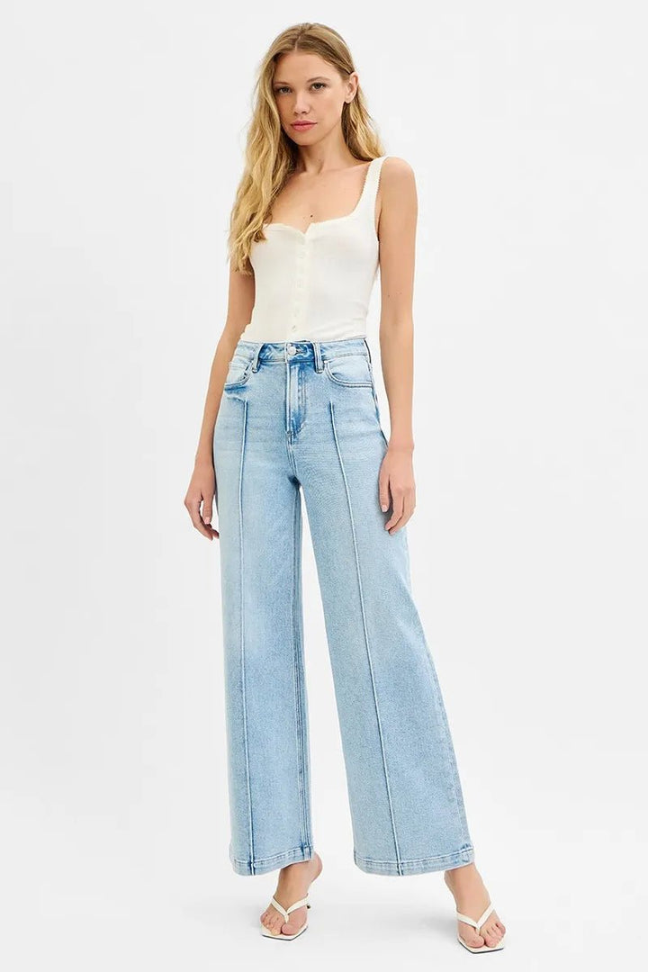 RISEN Full Size High Waist Wide Leg Pintuck Detailed Plus Size - AMVIM
