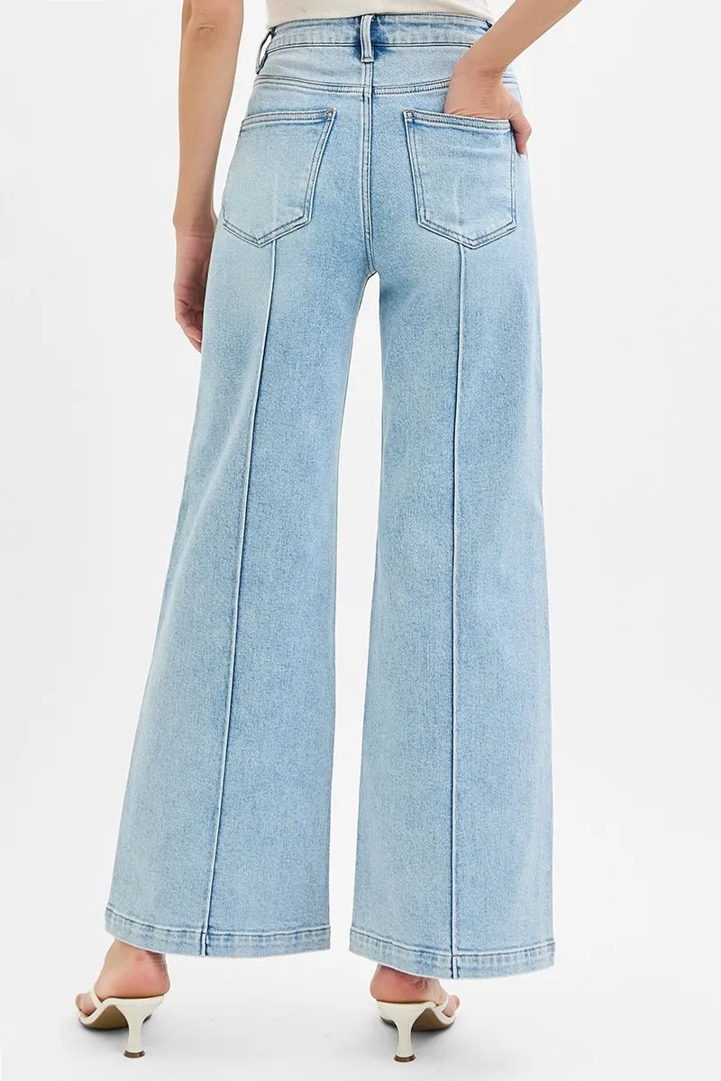 RISEN Full Size High Waist Wide Leg Pintuck Detailed Plus Size - AMVIM