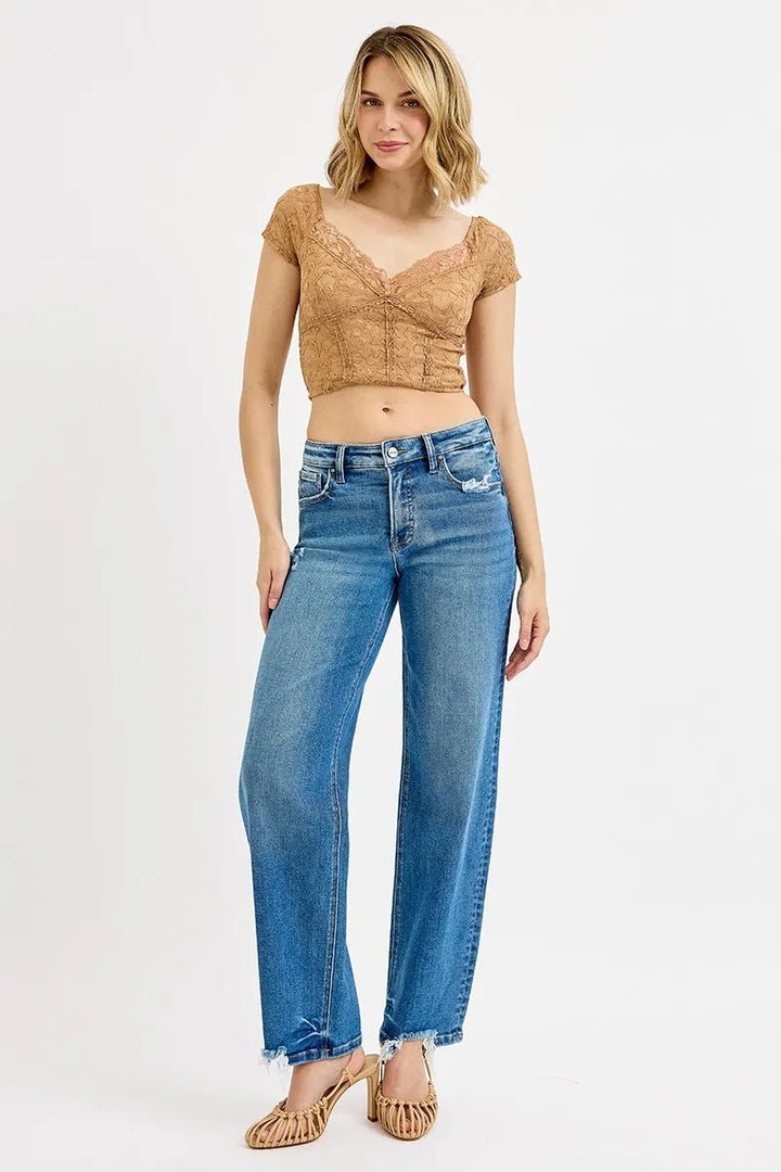 RISEN Full Size Mid Rise Baggy Jeans Plus Size - AMVIM