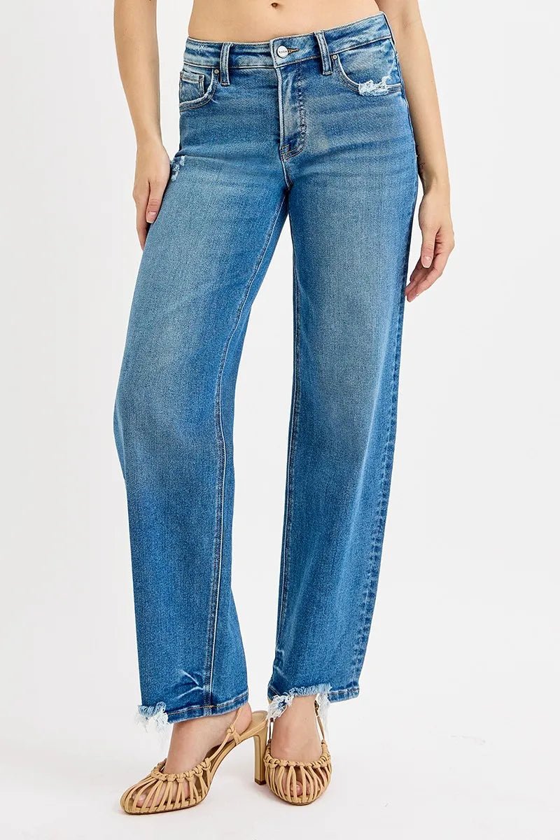 RISEN Full Size Mid Rise Baggy Jeans Plus Size - AMVIM