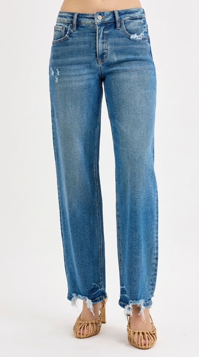 RISEN Full Size Mid Rise Baggy Jeans Plus Size - AMVIM